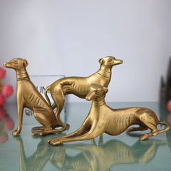 Brass Dog Idol Set of 3 – Handcrafted Sitting, Standing & Sleeping Desi Kutta Figurines, Peetal Dog Sculpture for Home Décor & Gift,Gold, 5.5 Inch, 1 Piece