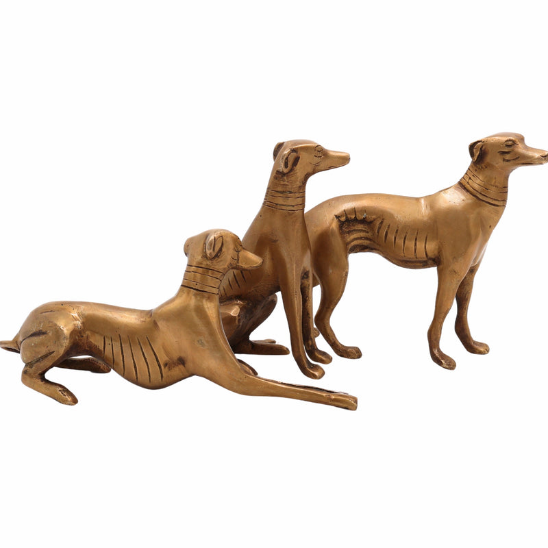 Brass Dog Idol Set of 3 – Handcrafted Sitting, Standing & Sleeping Desi Kutta Figurines, Peetal Dog Sculpture for Home Décor & Gift,Gold, 5.5 Inch, 1 Piece