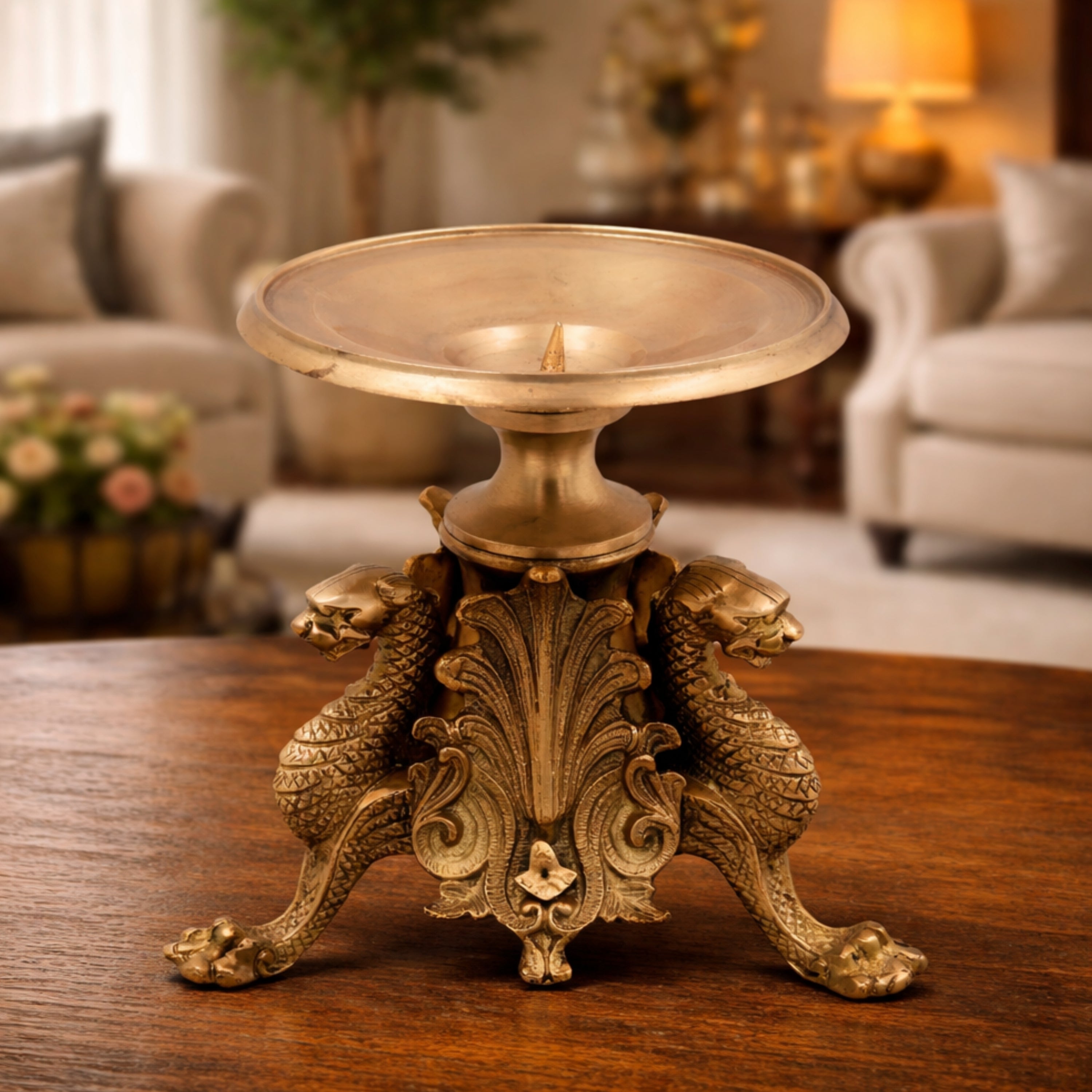Bhunes Brass Candle Holder – Vintage Handcrafted Candle Stand For Home Décor & Festive Ambience,Gold, 6.5 Inch, 1 Piece