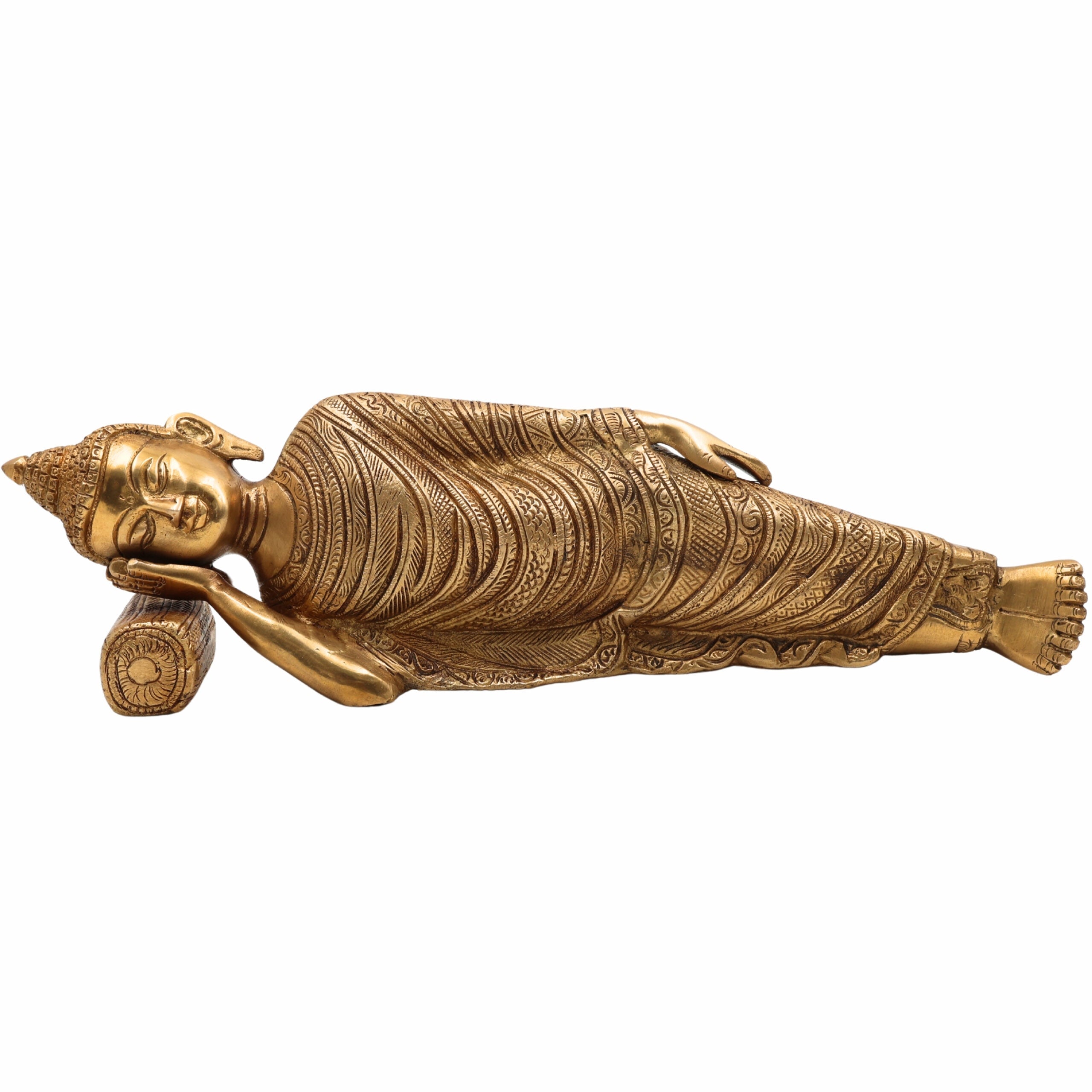 Brass Sleeping Buddha Idol | Reclining Shayanamurti Gautam Buddha Statue | Mahaparinirvana Shayan Buddha Murti for Home Decor, Pooja, Vastu & Gifts,Gold, 4.5 Inch, 1 Piece