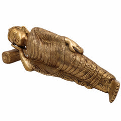 Brass Sleeping Buddha Idol | Reclining Shayanamurti Gautam Buddha Statue | Mahaparinirvana Shayan Buddha Murti for Home Decor, Pooja, Vastu & Gifts,Gold, 4.5 Inch, 1 Piece