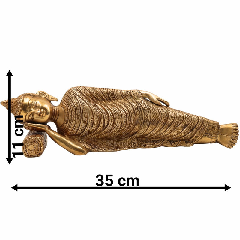 Brass Sleeping Buddha Idol | Reclining Shayanamurti Gautam Buddha Statue | Mahaparinirvana Shayan Buddha Murti for Home Decor, Pooja, Vastu & Gifts,Gold, 4.5 Inch, 1 Piece