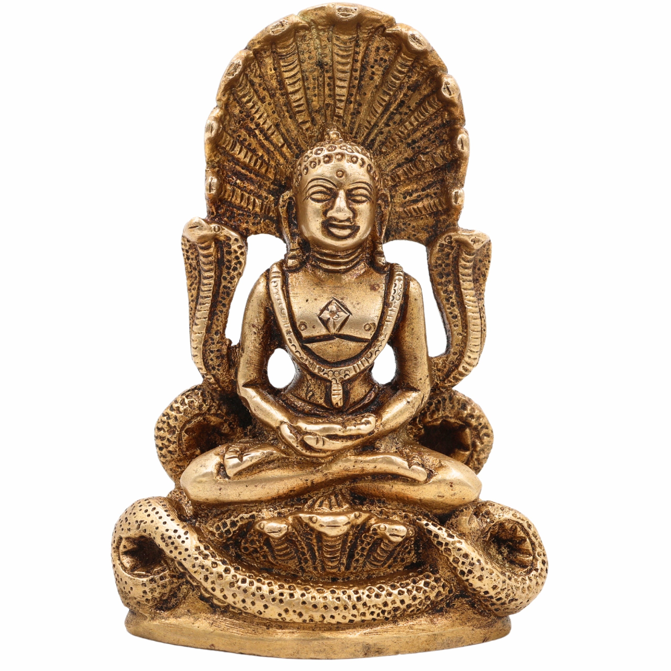 Bhunes Brass Tirthankara Mahavir Jain Statue – Antique Bhagawan Bahubali Idol For Pooja, Temple & Home Décor,Gold, 4.5 Inch, 1 Piece