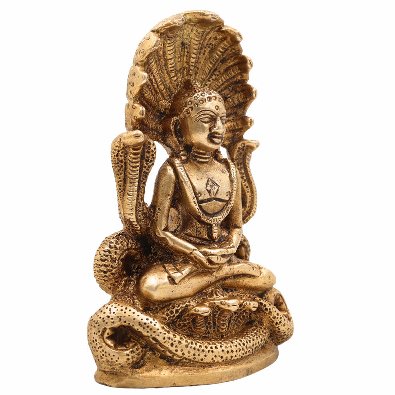 Bhunes Brass Tirthankara Mahavir Jain Statue – Antique Bhagawan Bahubali Idol For Pooja, Temple & Home Décor,Gold, 4.5 Inch, 1 Piece