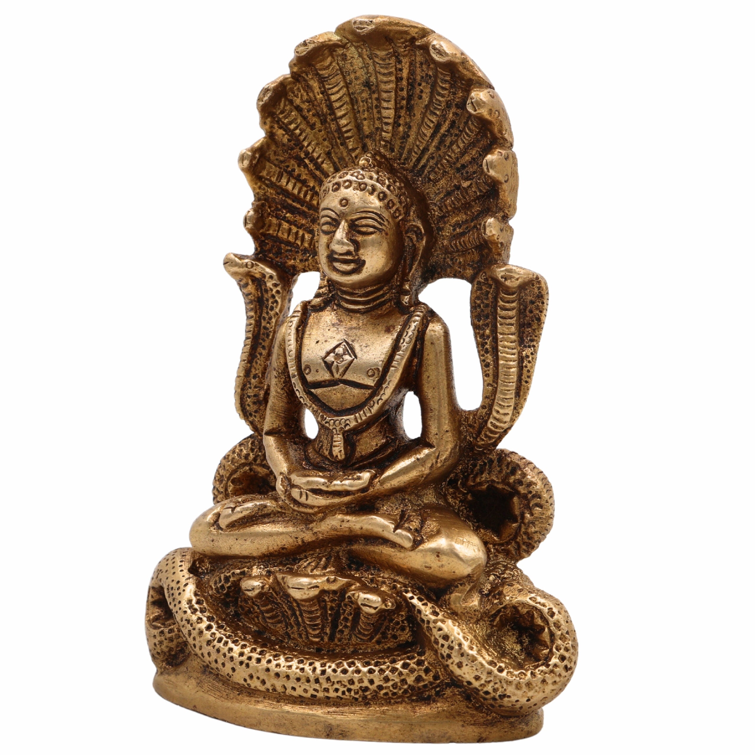 Bhunes Brass Tirthankara Mahavir Jain Statue – Antique Bhagawan Bahubali Idol For Pooja, Temple & Home Décor,Gold, 4.5 Inch, 1 Piece
