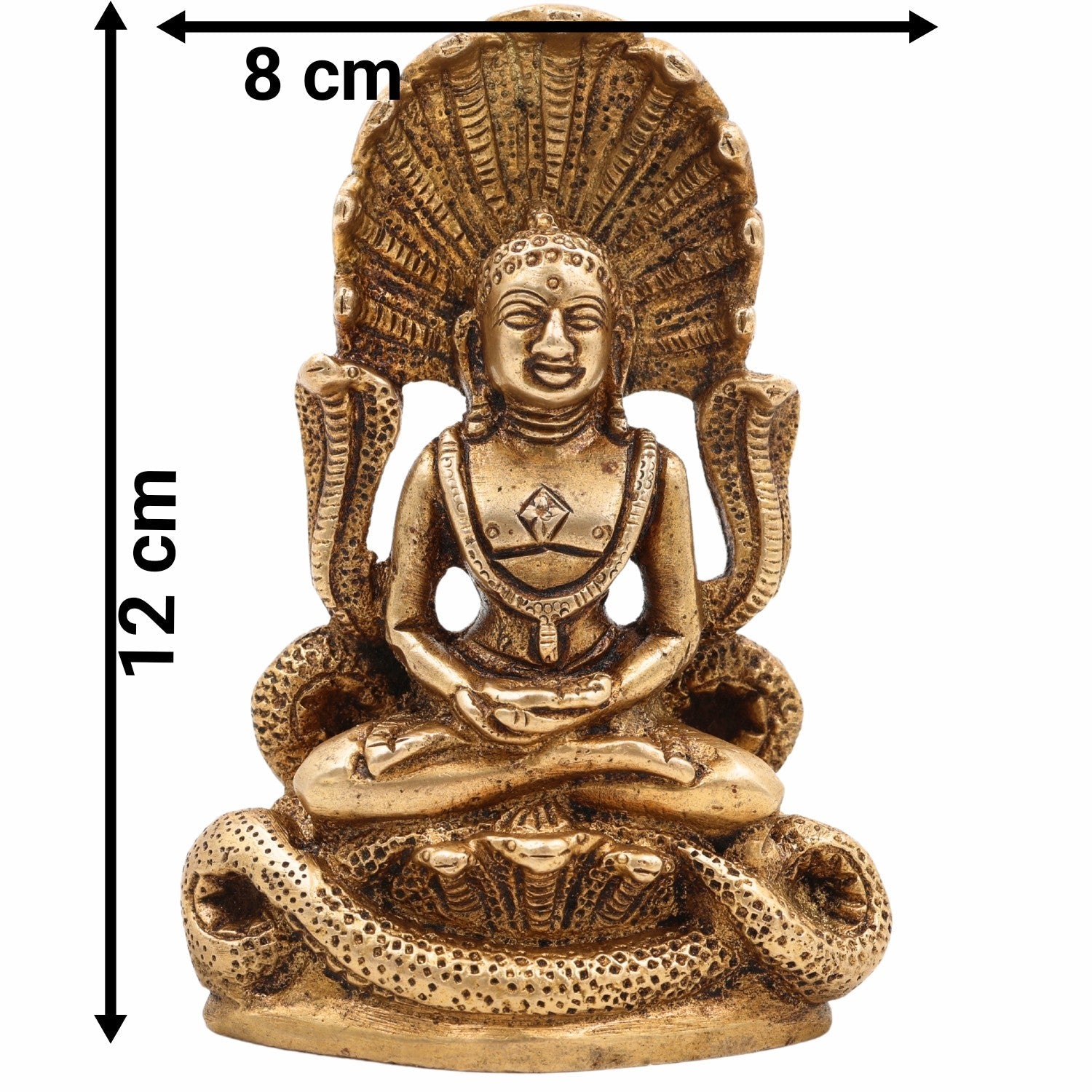 Bhunes Brass Tirthankara Mahavir Jain Statue – Antique Bhagawan Bahubali Idol For Pooja, Temple & Home Décor,Gold, 4.5 Inch, 1 Piece