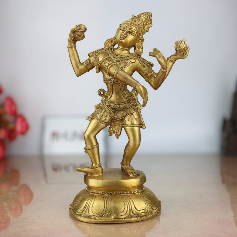 Handcrafted Brass Nataraja Idol – Dancing Shiva Tandava Murthy | Chidambaram Natesha Nritya Moorthy for Home Temple, Pooja & DecorGold, 11 Inch, 1 Piece