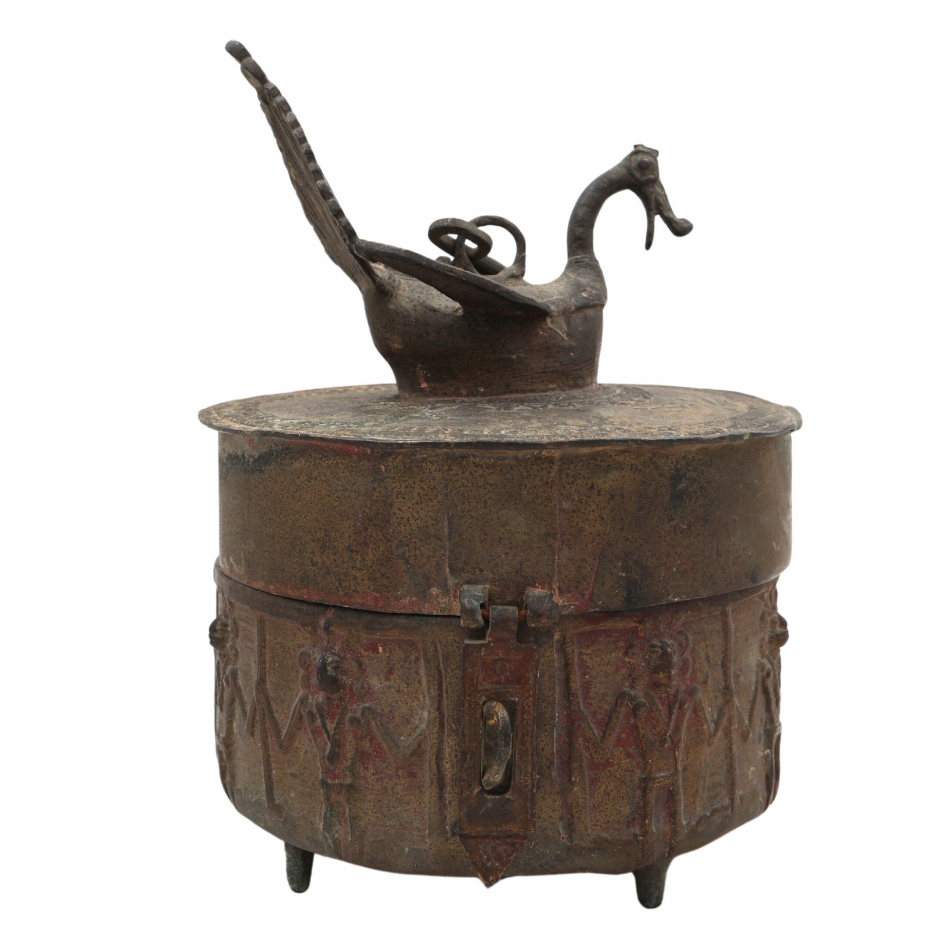 Handcrafted Brass Dogra Box Idol – Traditional Peetal Kumkum Sindoor Storage with Tribal Dhokra Art | Bastar Pital Moorti Box for Pooja & Decor,Brown, 10 Inch, 1 Piece