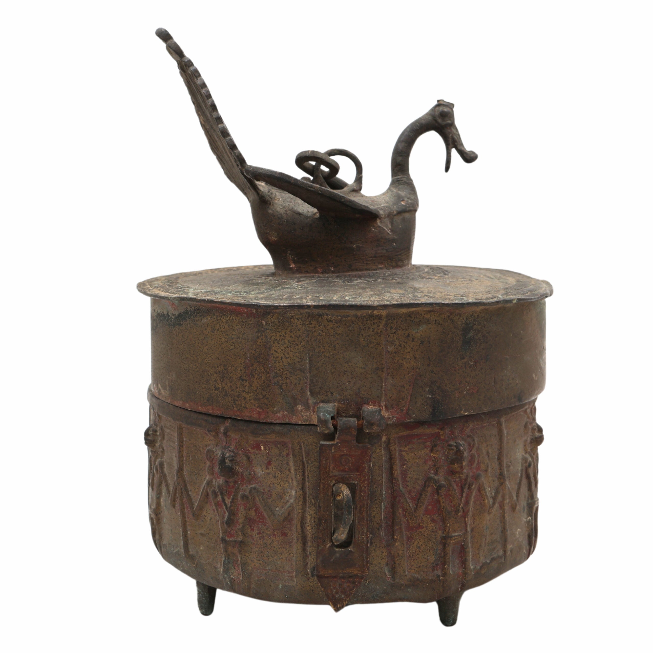 Handcrafted Brass Dogra Box Idol – Traditional Peetal Kumkum Sindoor Storage with Tribal Dhokra Art | Bastar Pital Moorti Box for Pooja & Decor,Brown, 10 Inch, 1 Piece