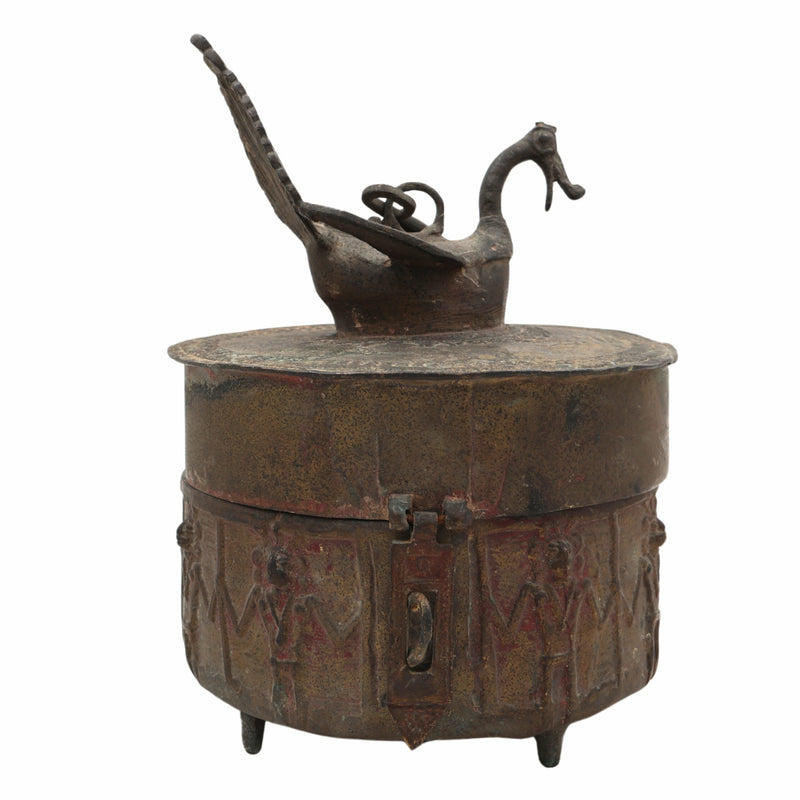Handcrafted Brass Dogra Box Idol – Traditional Peetal Kumkum Sindoor Storage with Tribal Dhokra Art | Bastar Pital Moorti Box for Pooja & Decor,Brown, 10 Inch, 1 Piece