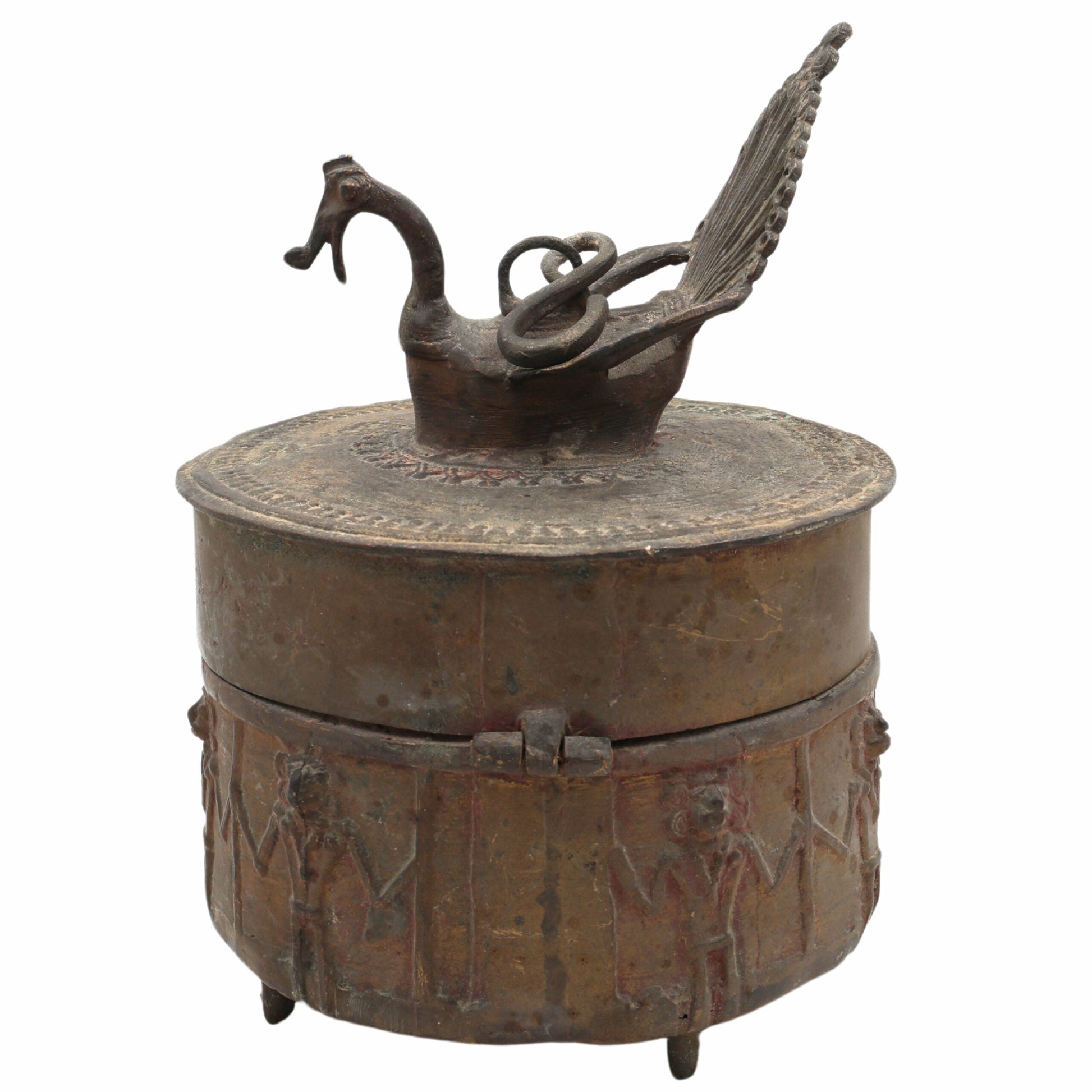 Handcrafted Brass Dogra Box Idol – Traditional Peetal Kumkum Sindoor Storage with Tribal Dhokra Art | Bastar Pital Moorti Box for Pooja & Decor,Brown, 10 Inch, 1 Piece