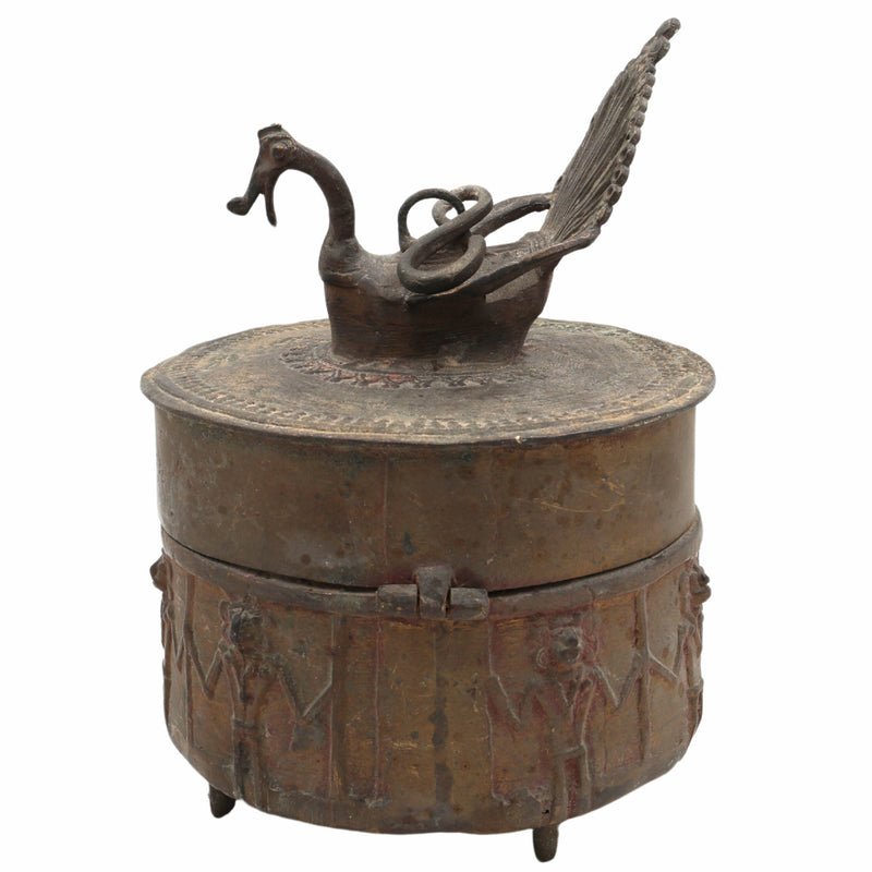 Handcrafted Brass Dogra Box Idol – Traditional Peetal Kumkum Sindoor Storage with Tribal Dhokra Art | Bastar Pital Moorti Box for Pooja & Decor,Brown, 10 Inch, 1 Piece