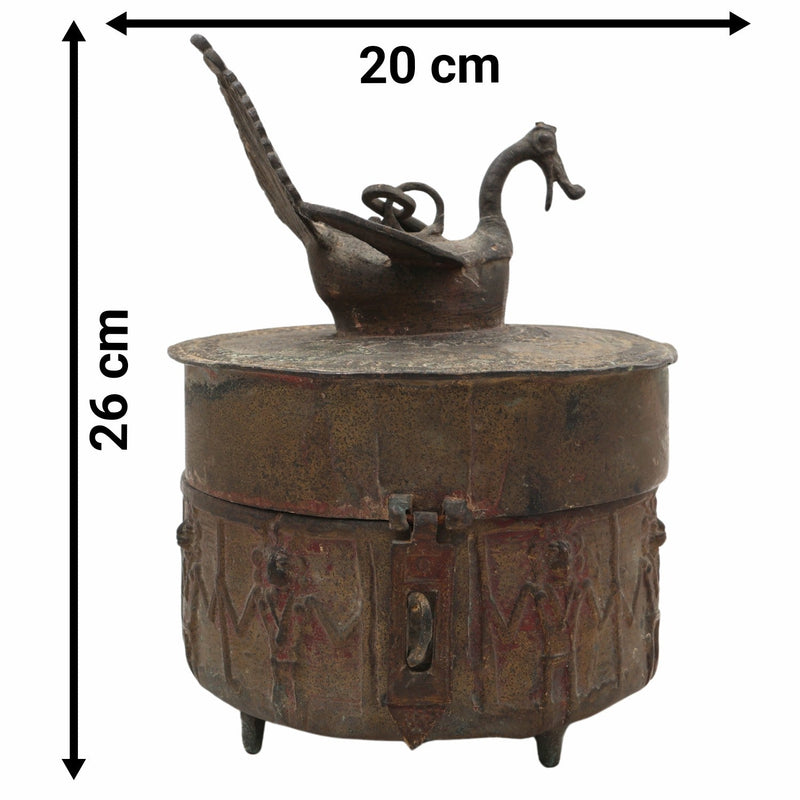 Handcrafted Brass Dogra Box Idol – Traditional Peetal Kumkum Sindoor Storage with Tribal Dhokra Art | Bastar Pital Moorti Box for Pooja & Decor,Brown, 10 Inch, 1 Piece