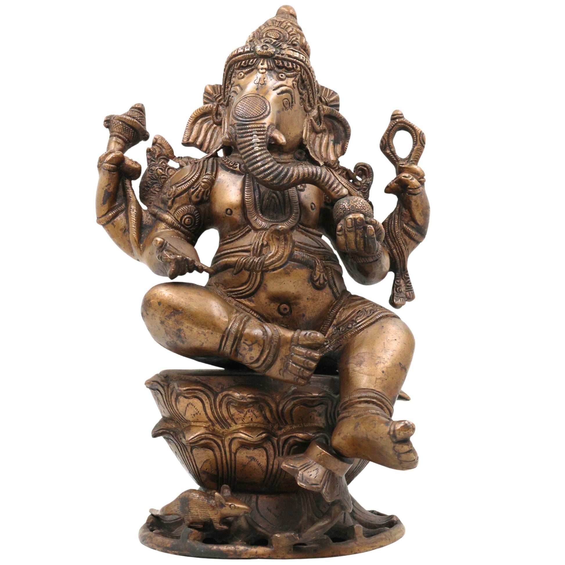 Brass Ganesha Idol | Handcrafted Ganapati Murti | Vinayaka Vastu Statue for Home, Temple, Pooja, Ganesh Chaturthi, Housewarming & Gifts,Gold, 11.5 Inch, 1 Piece
