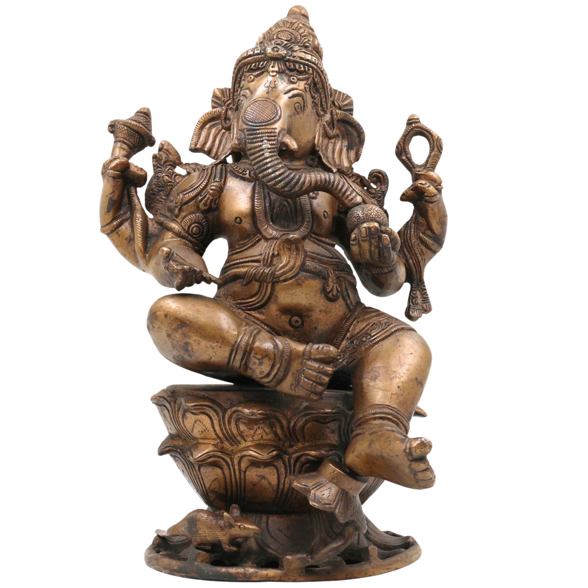 Brass Ganesha Idol | Handcrafted Ganapati Murti | Vinayaka Vastu Statue for Home, Temple, Pooja, Ganesh Chaturthi, Housewarming & Gifts,Gold, 11.5 Inch, 1 Piece