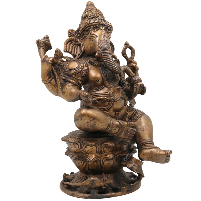 Brass Ganesha Idol | Handcrafted Ganapati Murti | Vinayaka Vastu Statue for Home, Temple, Pooja, Ganesh Chaturthi, Housewarming & Gifts,Gold, 11.5 Inch, 1 Piece