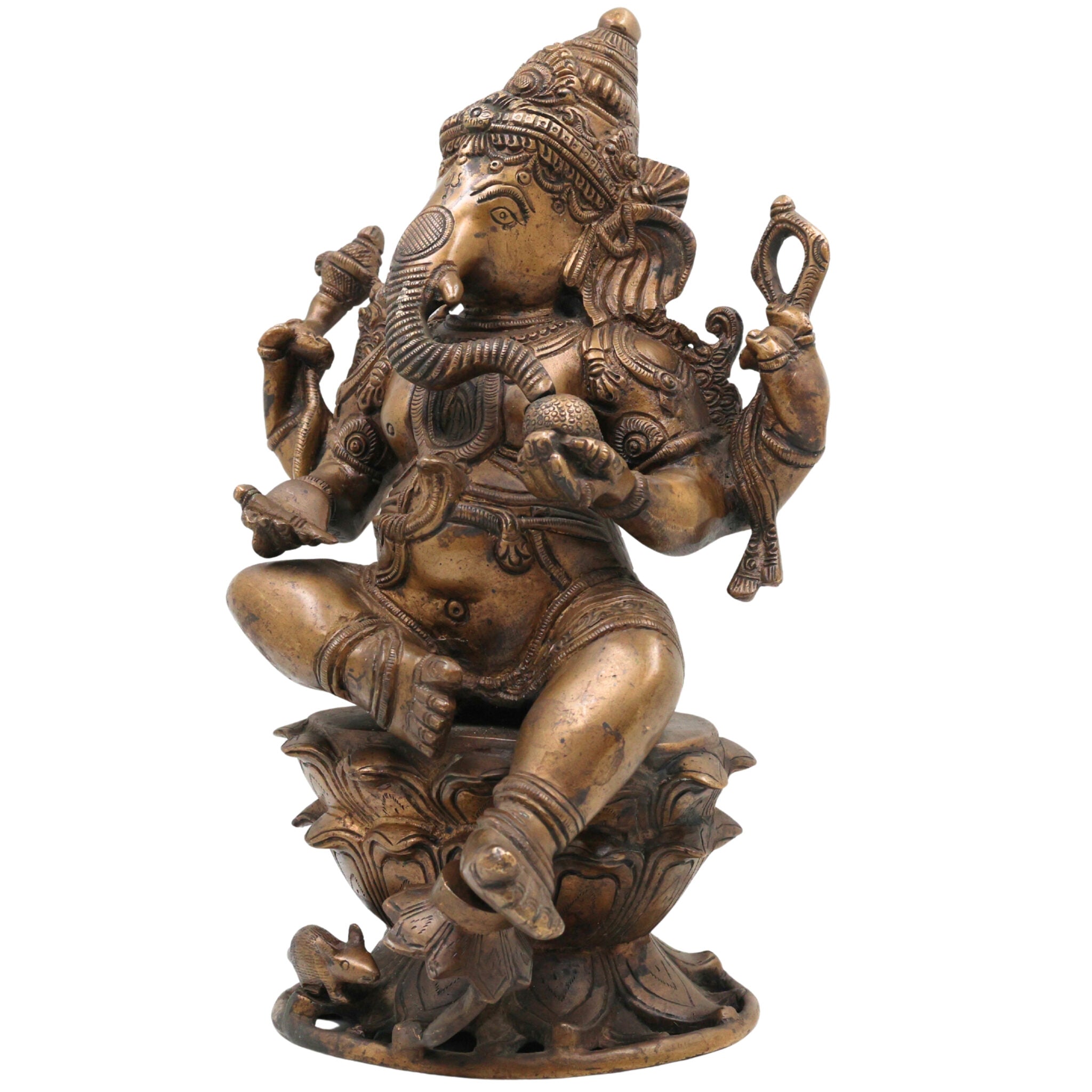 Brass Ganesha Idol | Handcrafted Ganapati Murti | Vinayaka Vastu Statue for Home, Temple, Pooja, Ganesh Chaturthi, Housewarming & Gifts,Gold, 11.5 Inch, 1 Piece