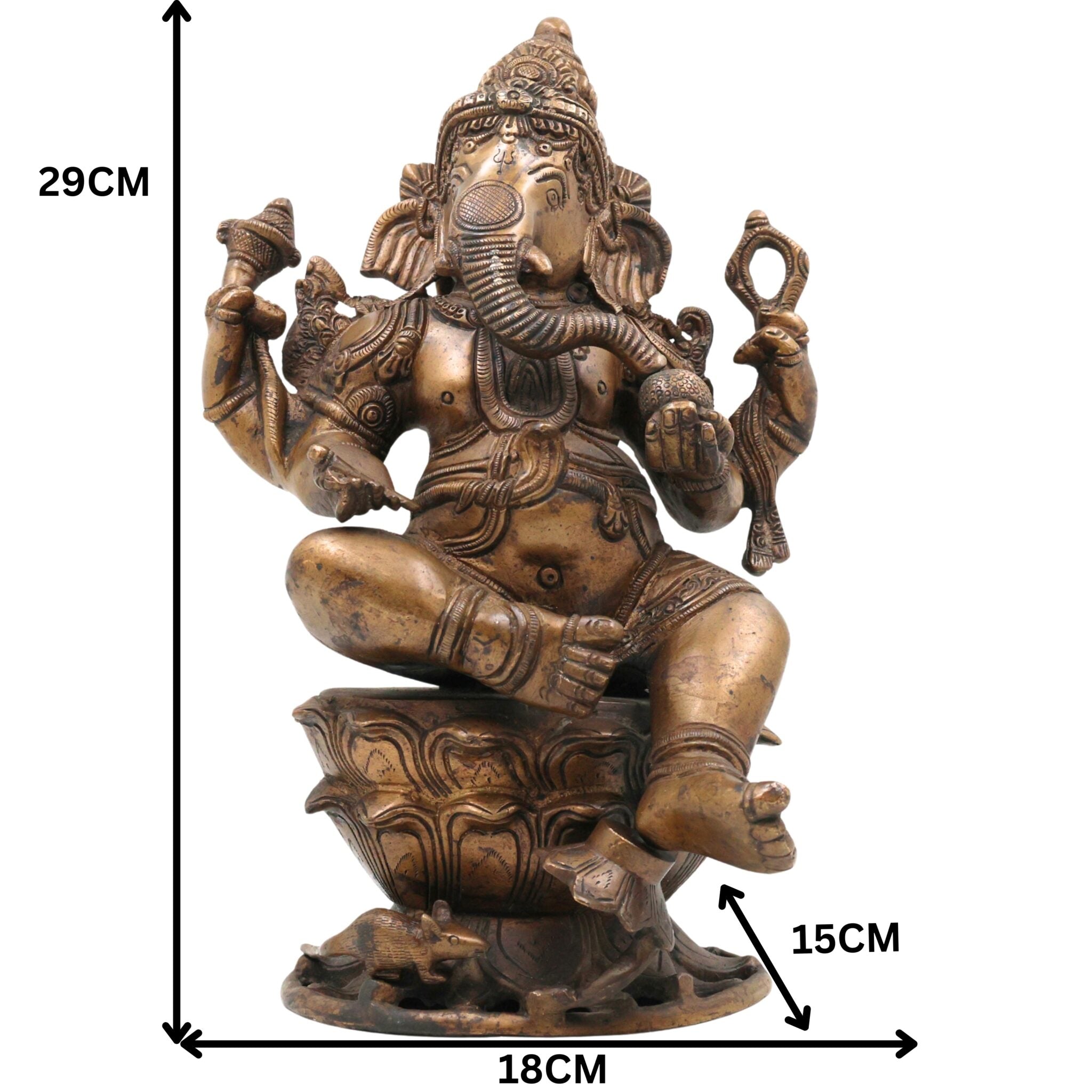 Brass Ganesha Idol | Handcrafted Ganapati Murti | Vinayaka Vastu Statue for Home, Temple, Pooja, Ganesh Chaturthi, Housewarming & Gifts,Gold, 11.5 Inch, 1 Piece
