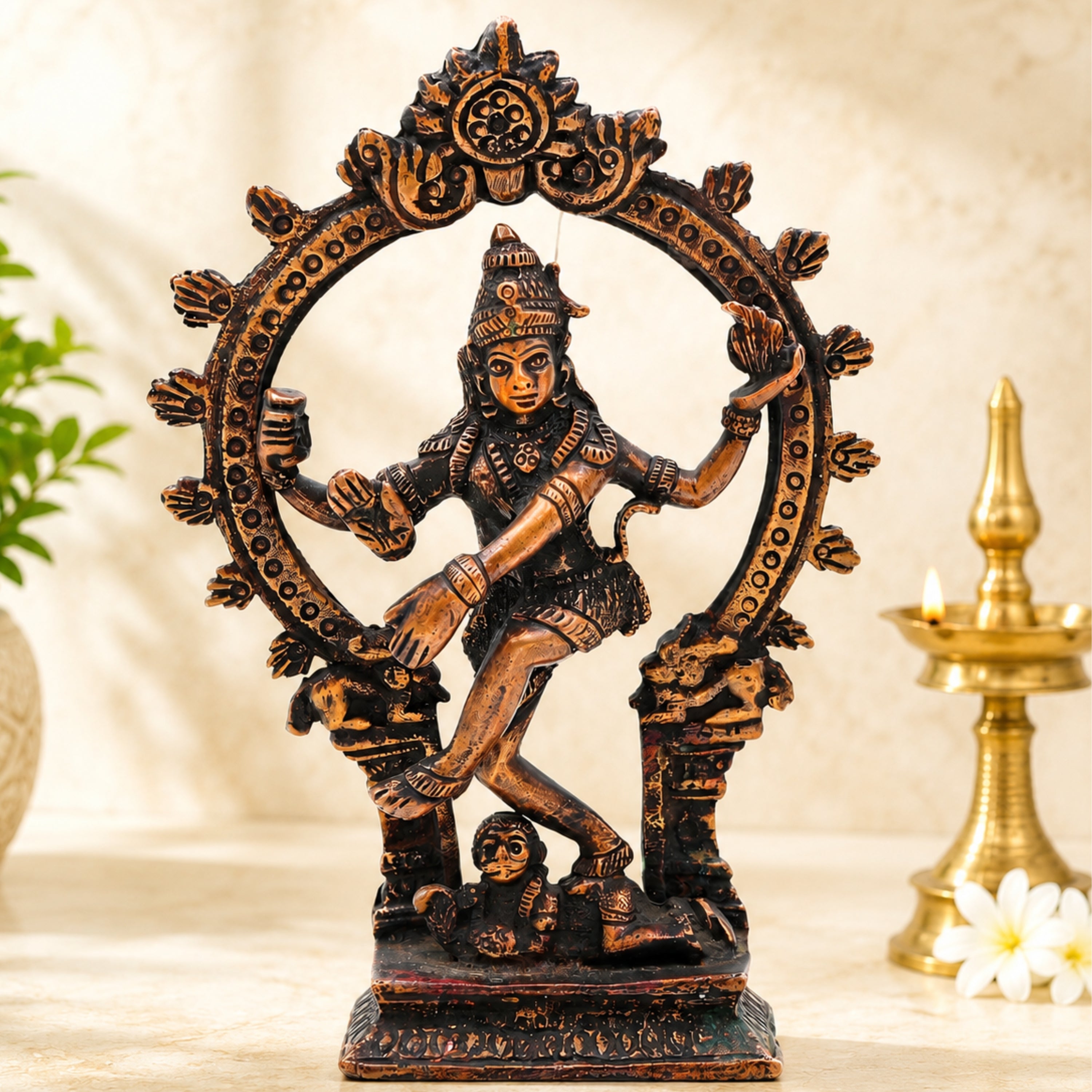 Brass Nataraja Idol, Handcrafted Dancing Shiva Murti for Pooja, Home Temple & Spiritual Decor,Gold, 6.5 Inch, 1 Piece