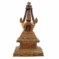 Handcrafted Brass Buddhist Stupa Idol – Peetal Mahachaitya | Sanchi Shanti Chaitya | Antique Pital Relic Dome for Home, Temple & Meditation Decor,Gold, 11 Inch, 1 Piece