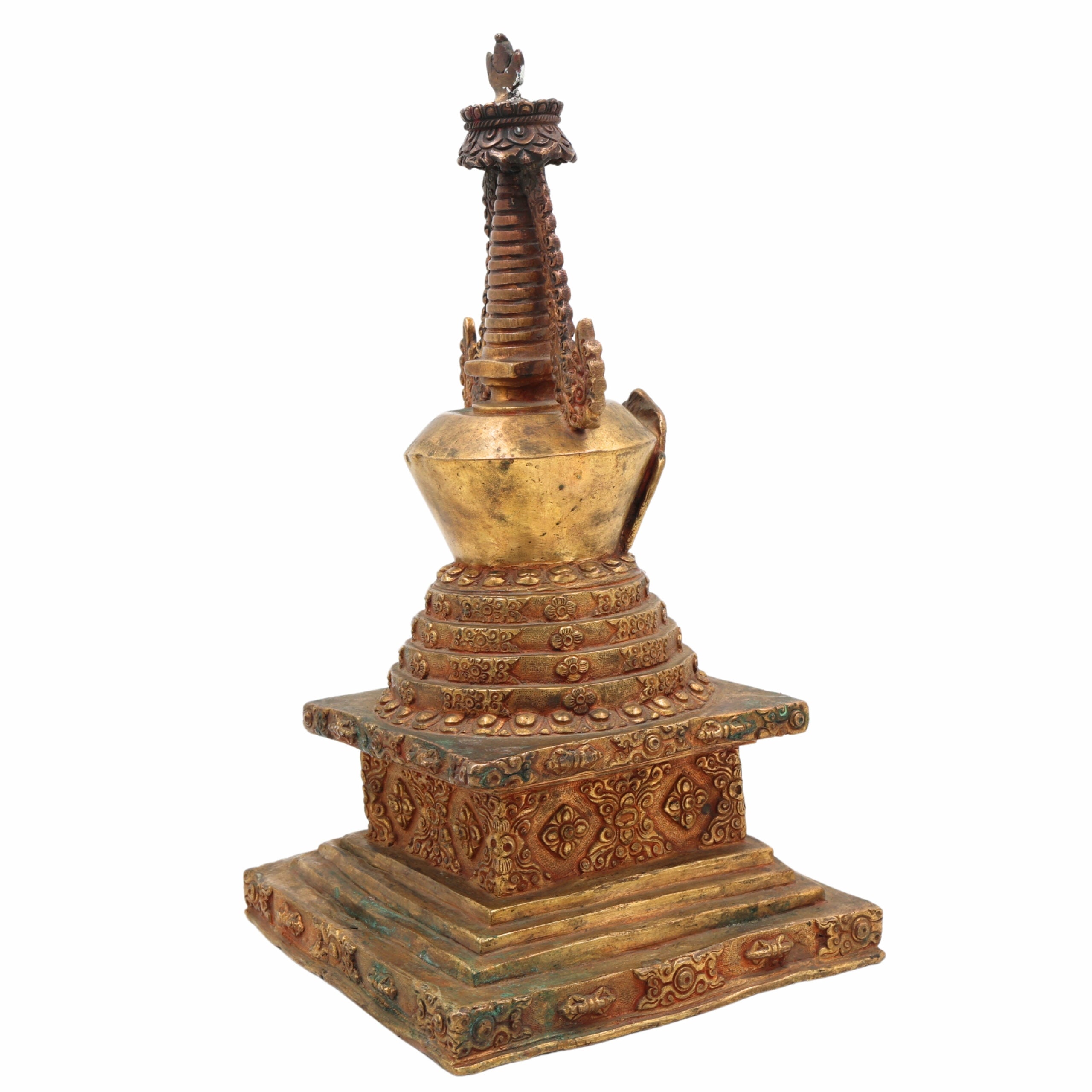 Handcrafted Brass Buddhist Stupa Idol – Peetal Mahachaitya | Sanchi Shanti Chaitya | Antique Pital Relic Dome for Home, Temple & Meditation Decor,Gold, 11 Inch, 1 Piece