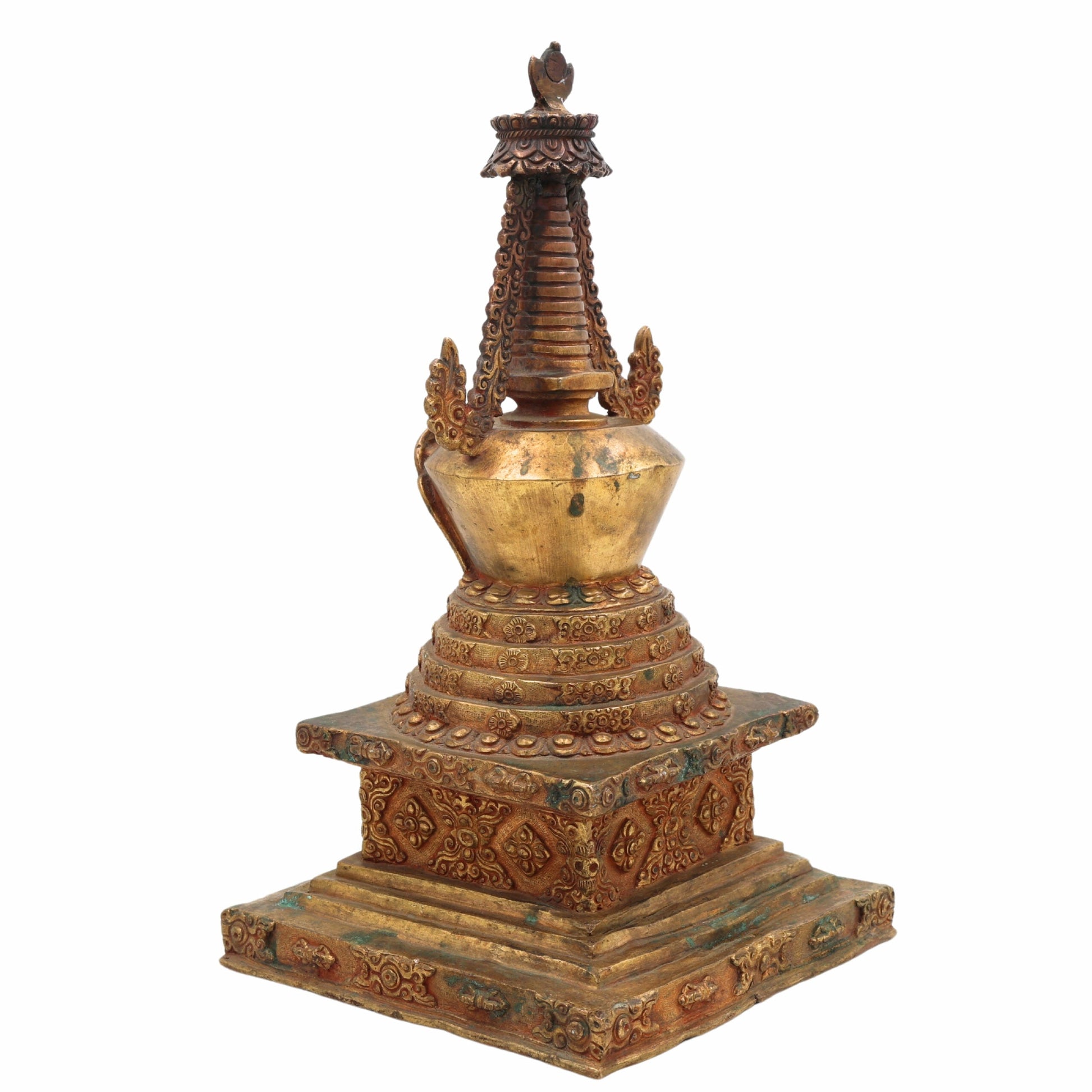 Handcrafted Brass Buddhist Stupa Idol – Peetal Mahachaitya | Sanchi Shanti Chaitya | Antique Pital Relic Dome for Home, Temple & Meditation Decor,Gold, 11 Inch, 1 Piece