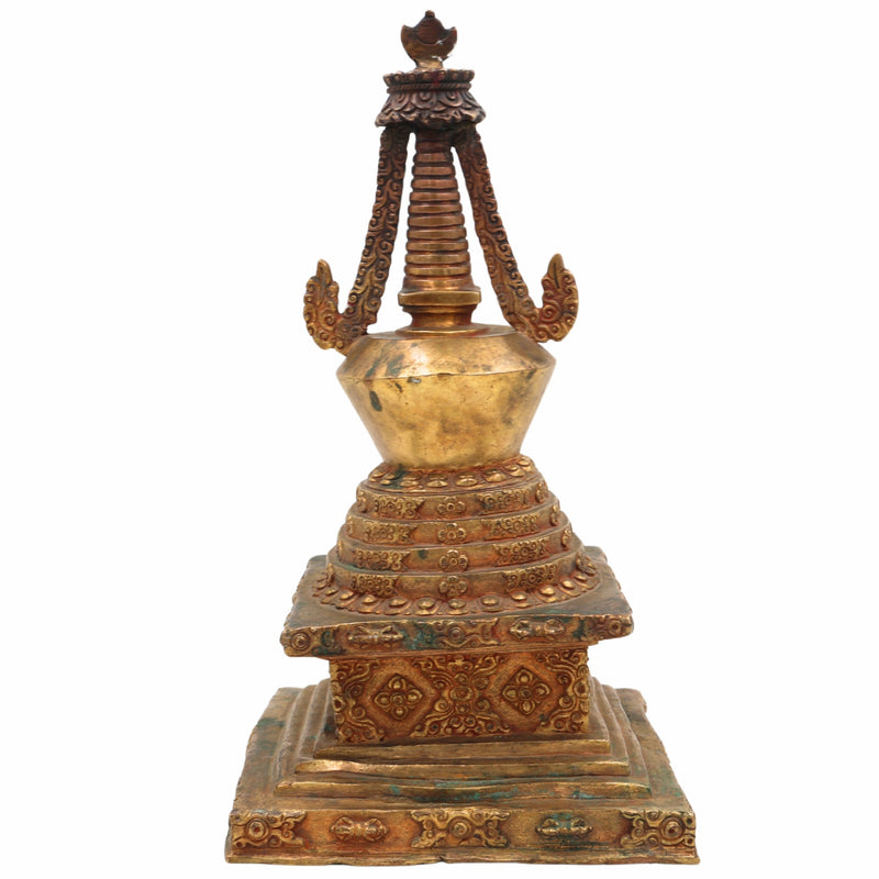 Handcrafted Brass Buddhist Stupa Idol – Peetal Mahachaitya | Sanchi Shanti Chaitya | Antique Pital Relic Dome for Home, Temple & Meditation Decor,Gold, 11 Inch, 1 Piece