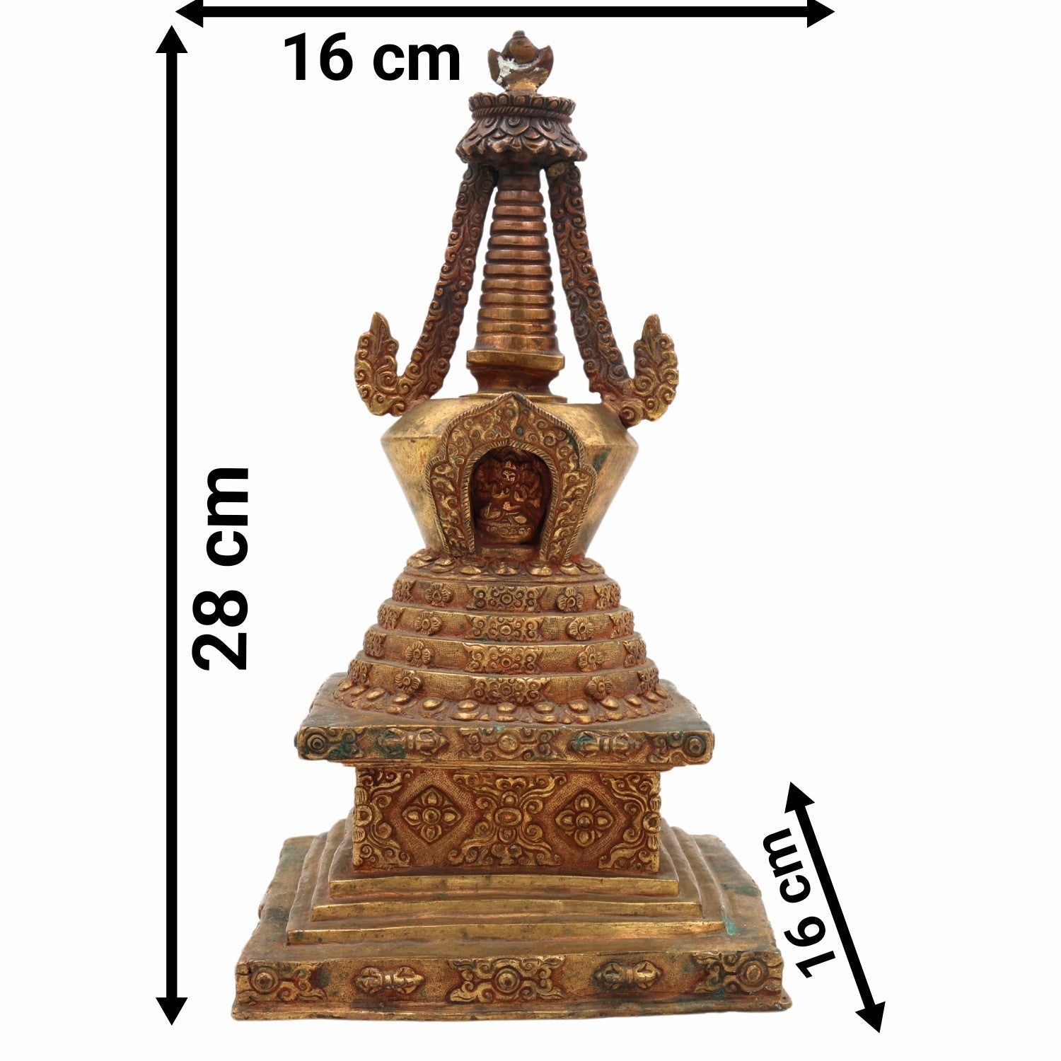 Handcrafted Brass Buddhist Stupa Idol – Peetal Mahachaitya | Sanchi Shanti Chaitya | Antique Pital Relic Dome for Home, Temple & Meditation Decor,Gold, 11 Inch, 1 Piece