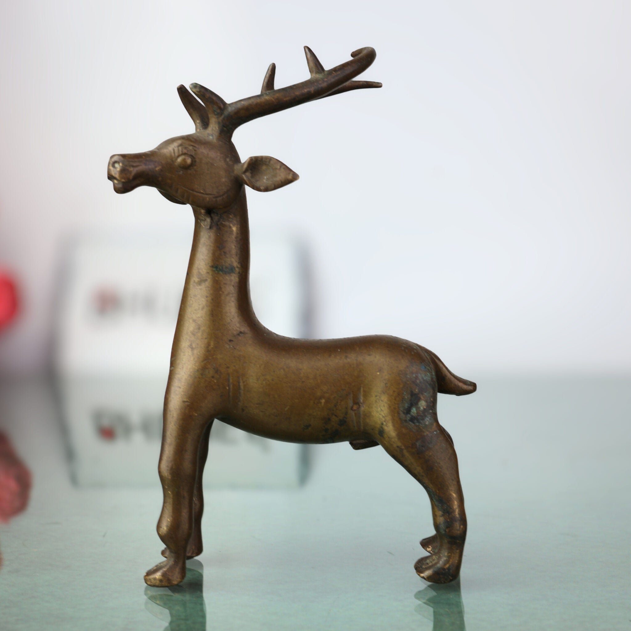 Brass Handcrafted Deer Idol – Mrig, Harin, Chital Murti, Pital / Pittal Sculpture for Home, Office & Mandir Decor,Brown, 5 Inch, 1 Piece
