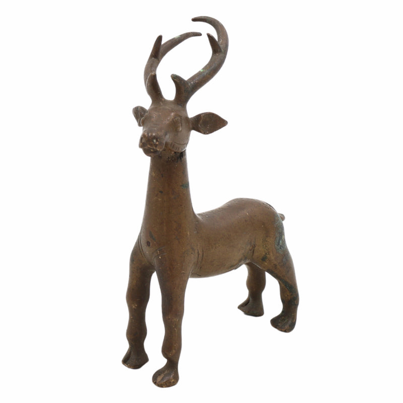Brass Handcrafted Deer Idol – Mrig, Harin, Chital Murti, Pital / Pittal Sculpture for Home, Office & Mandir Decor,Brown, 5 Inch, 1 Piece