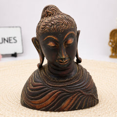 Handcrafted Brass Gautam Buddha Face Idol – Shakyamuni Buddha Murti for Home, Pooja, Meditation, Vastu & Spiritual Decor,Brown, 8.5 Inch, 1 Piece