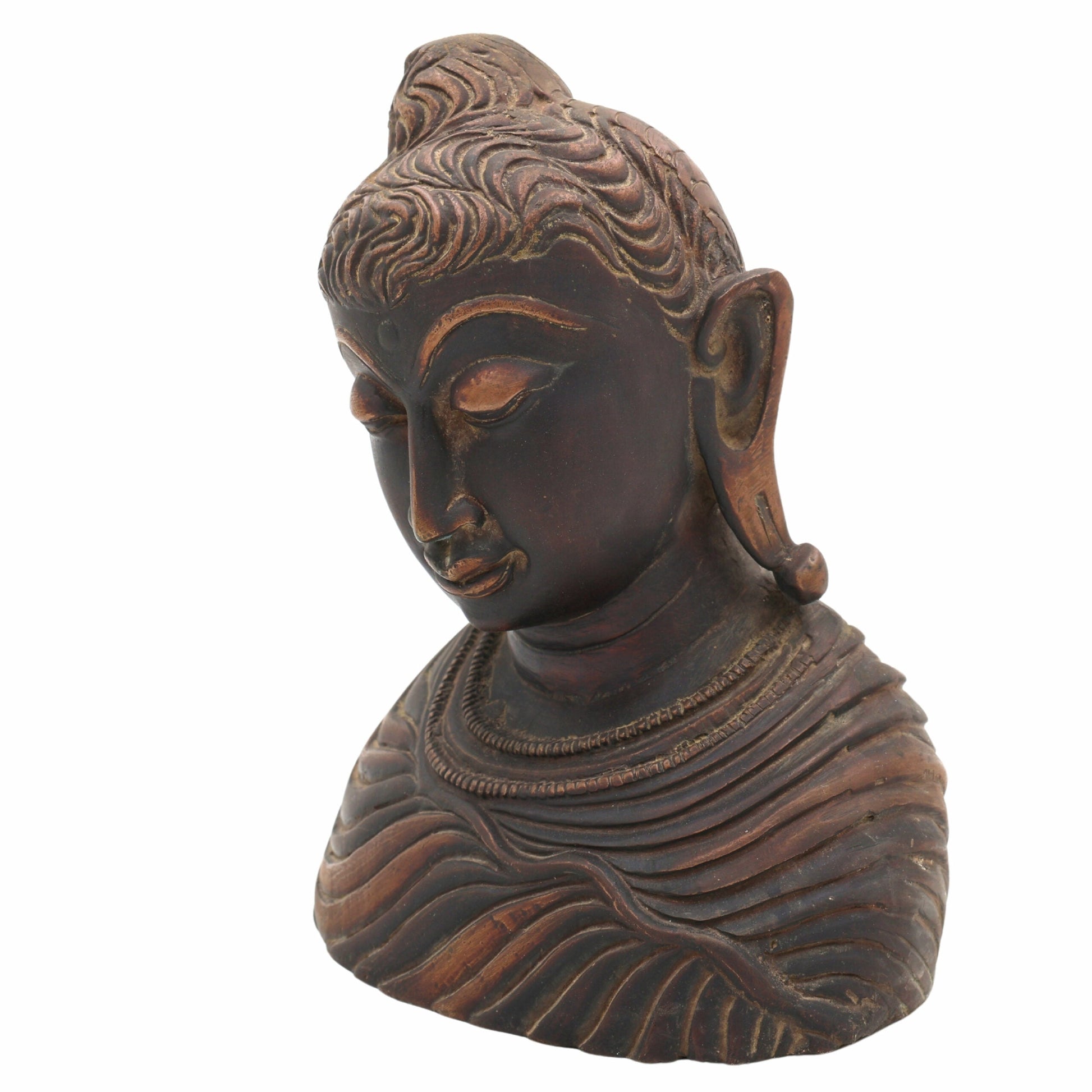 Handcrafted Brass Gautam Buddha Face Idol – Shakyamuni Buddha Murti for Home, Pooja, Meditation, Vastu & Spiritual Decor,Brown, 8.5 Inch, 1 Piece