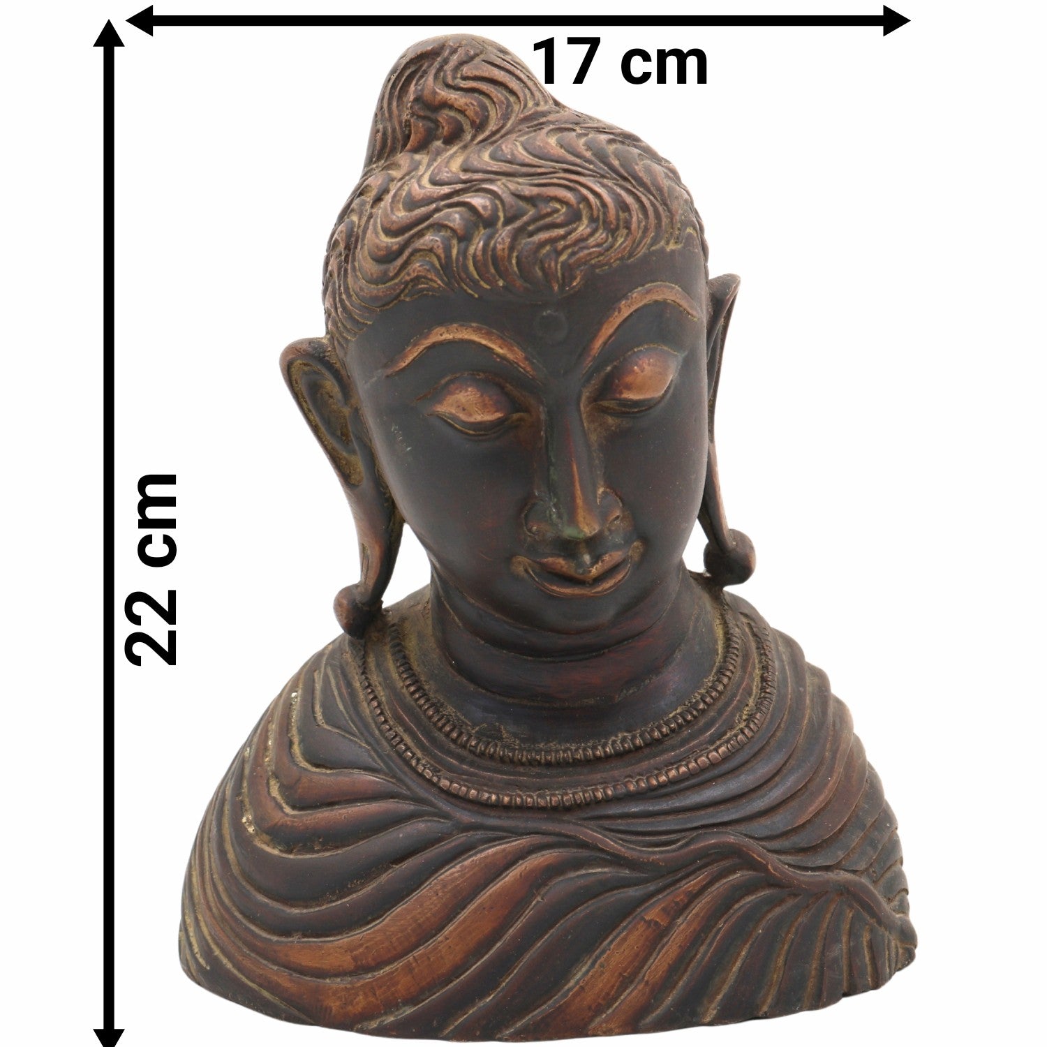 Handcrafted Brass Gautam Buddha Face Idol – Shakyamuni Buddha Murti for Home, Pooja, Meditation, Vastu & Spiritual Decor,Brown, 8.5 Inch, 1 Piece