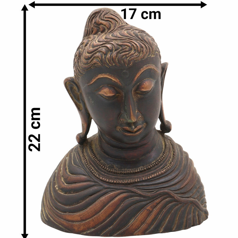Handcrafted Brass Gautam Buddha Face Idol – Shakyamuni Buddha Murti for Home, Pooja, Meditation, Vastu & Spiritual Decor,Brown, 8.5 Inch, 1 Piece