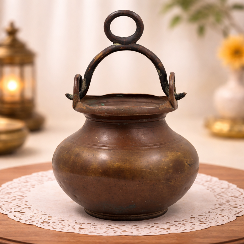 Bhunes Antique Brass Loota, Lota Poja Cambu, Water Loota, Jal Lota, Poja Cambu, Lotiya, Gangajali Stoup,Gold, 5.5 Inch, 1 Piece