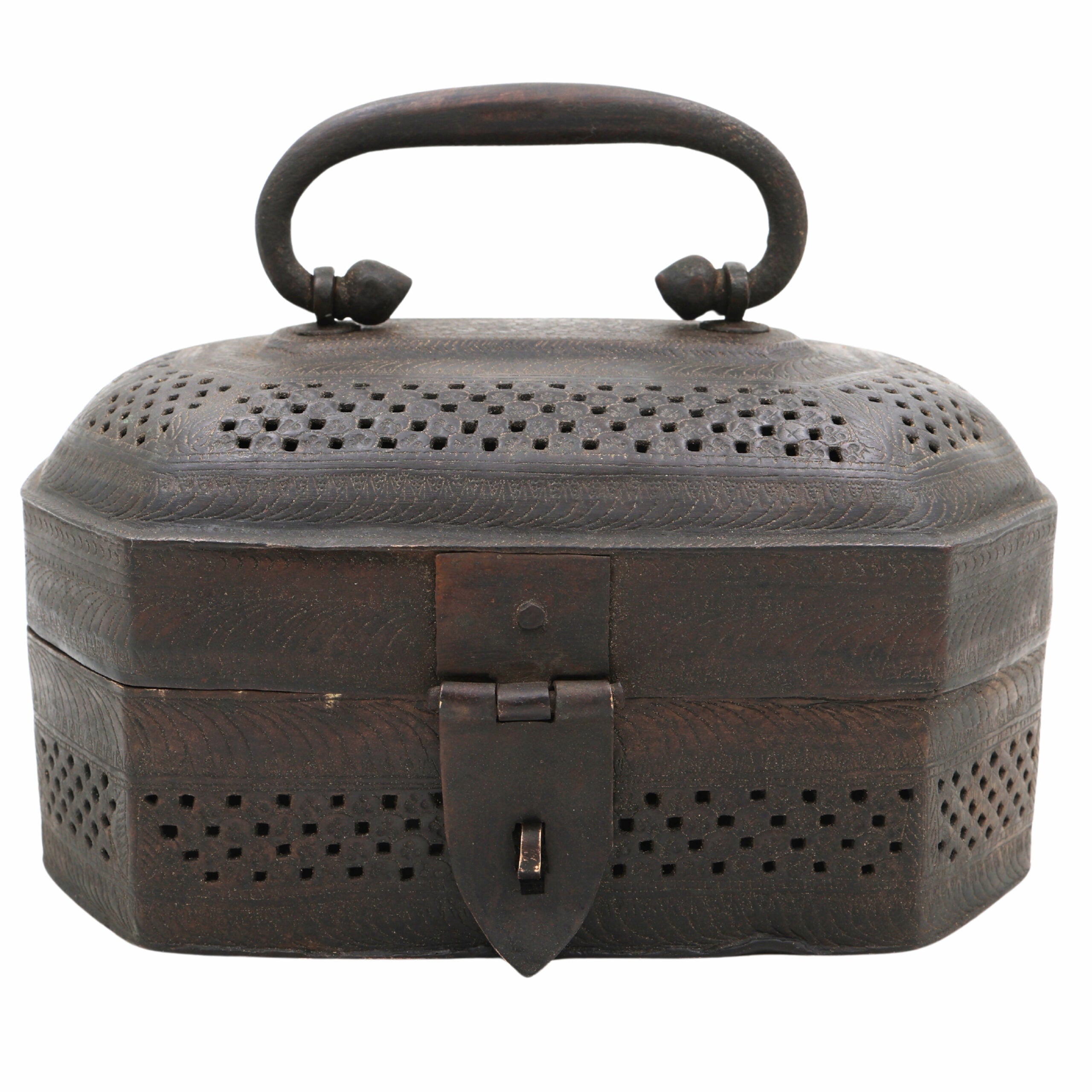 Bhunes Brass Jali Cut Vintage Antique Box – Handcrafted Decorative Storage Chest For Home & Collectors,Brown, 4.5 Inch, 1 Piece
