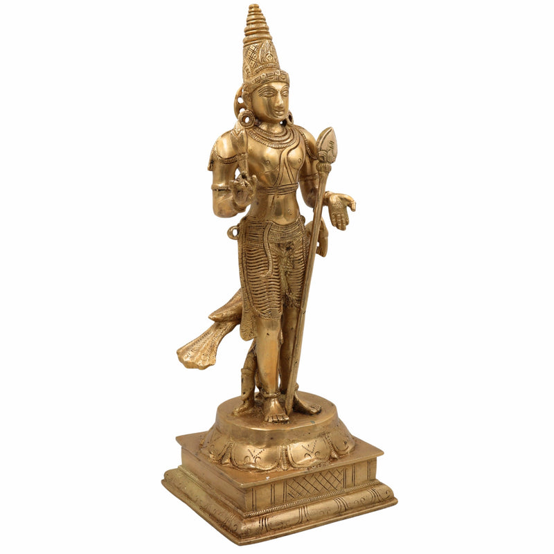 Brass Lord Murugan Idol – Karthikeya | Skanda | Subramanya | Vel Murugan Statue for Home Temple & Pooja Decor,Gold, 15.5 Inch, 1 Piece