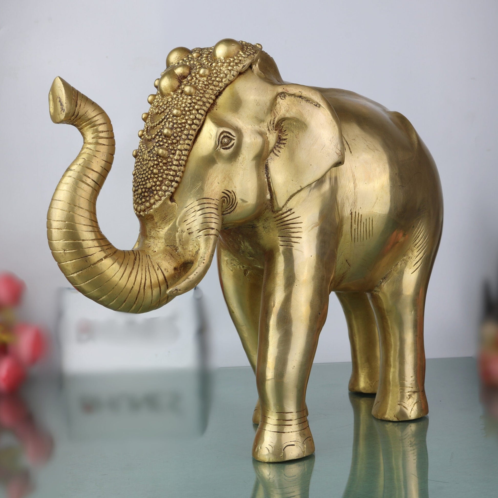 Handcrafted Brass Elephant,Traditional Hasti, Gajraj,Yanai Elephant for Vastu, Pooja & Home Decor,Gold, 12 Inch, 1 Piece