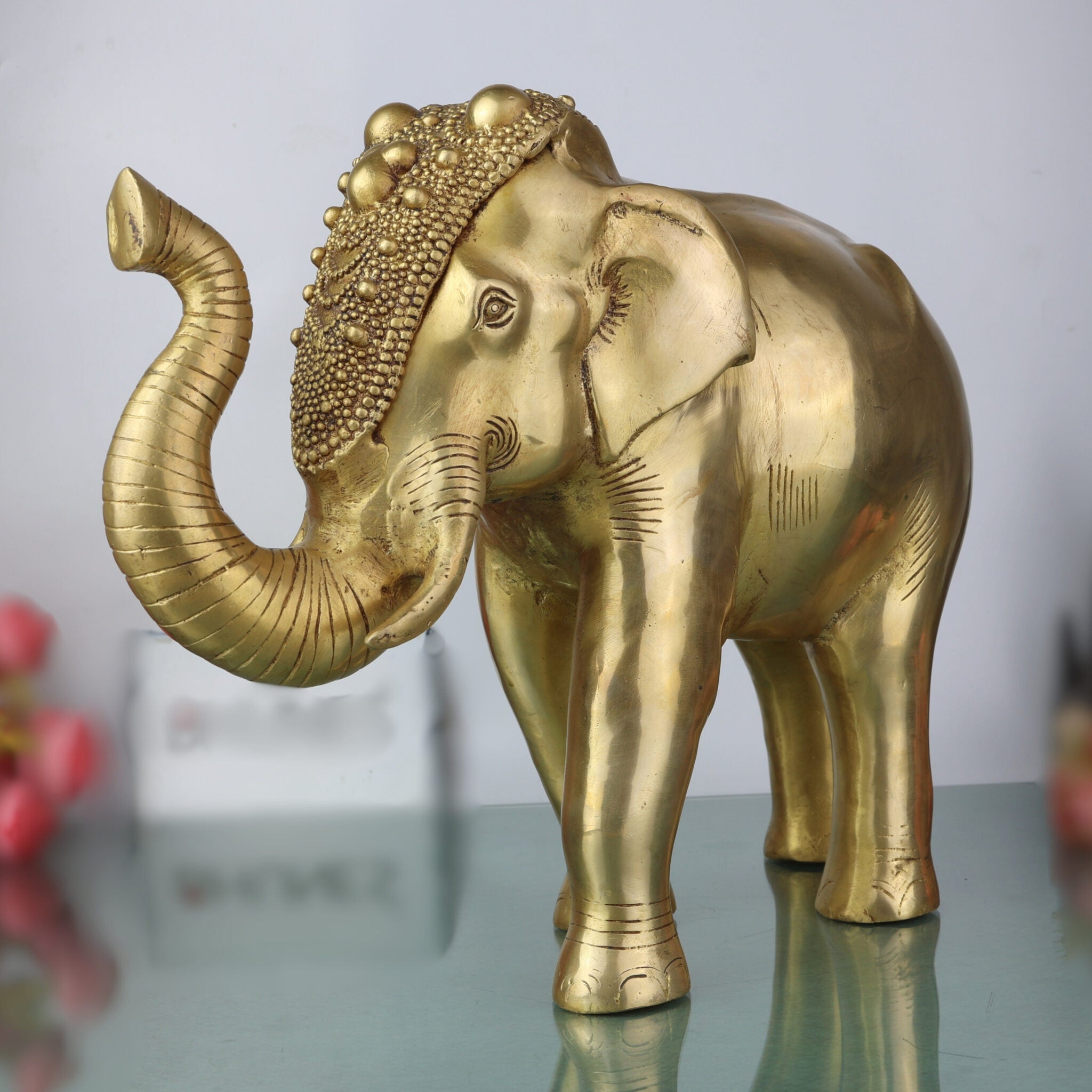 Handcrafted Brass Elephant,Traditional Hasti, Gajraj,Yanai Elephant for Vastu, Pooja & Home Decor,Gold, 12 Inch, 1 Piece