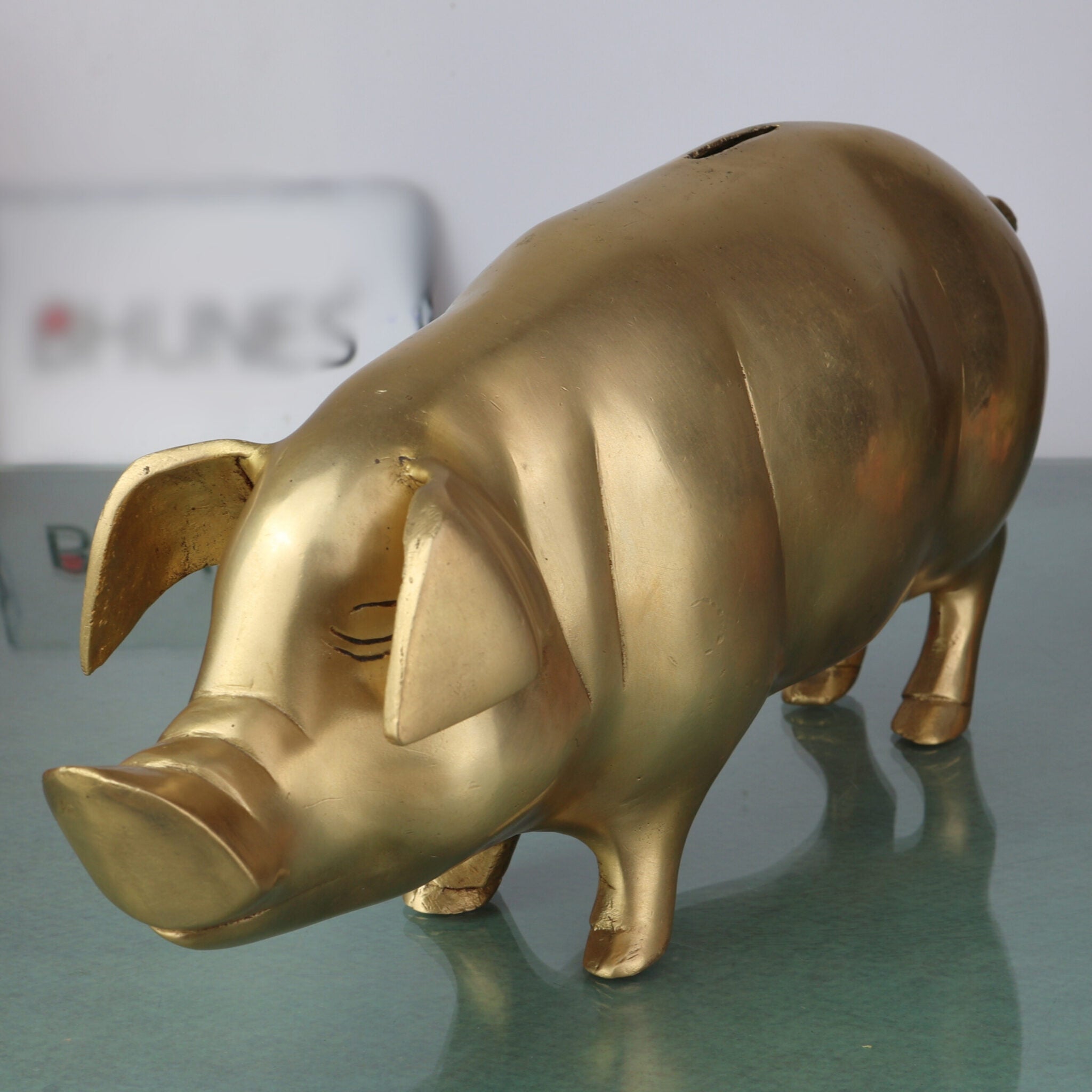 Brass Handcrafted Piggy Bank Gullak | Traditional Peetal Pital Coin Bank Idol | Vintage Money Box Murti Showpiece for Home Decor & Gifts,Gold, 6.5 Inch, 1 Piece