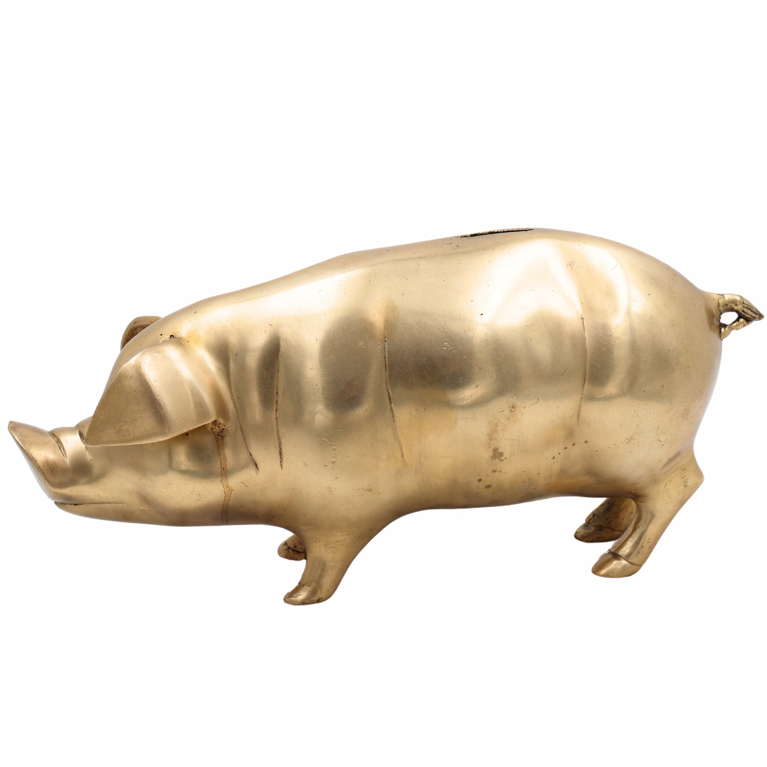 Brass Handcrafted Piggy Bank Gullak | Traditional Peetal Pital Coin Bank Idol | Vintage Money Box Murti Showpiece for Home Decor & Gifts,Gold, 6.5 Inch, 1 Piece