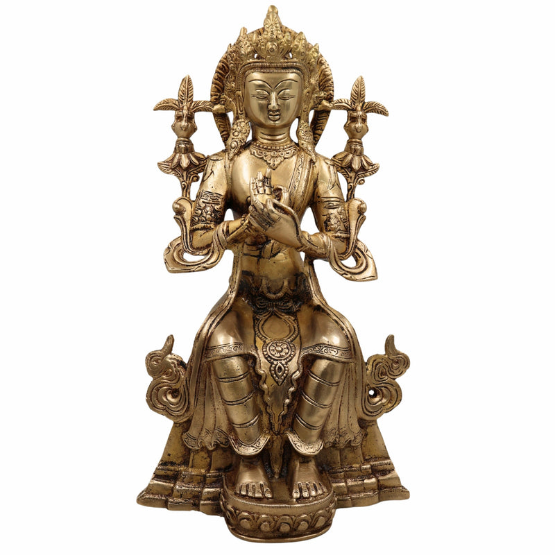Brass Lokeshwar Idol | Avalokiteshvara Padmapani Manjushri Statue | Buddhist Bodhisattva Murti for Home Temple, Pooja & Decor,Gold, 14 Inch, 1 Piece
