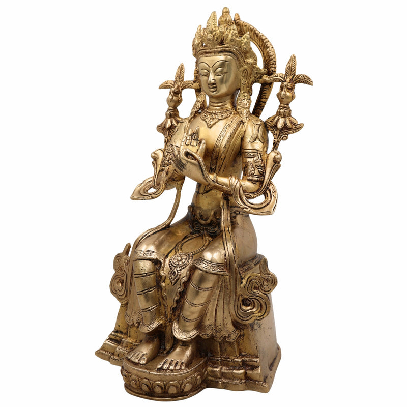 Brass Lokeshwar Idol | Avalokiteshvara Padmapani Manjushri Statue | Buddhist Bodhisattva Murti for Home Temple, Pooja & Decor,Gold, 14 Inch, 1 Piece