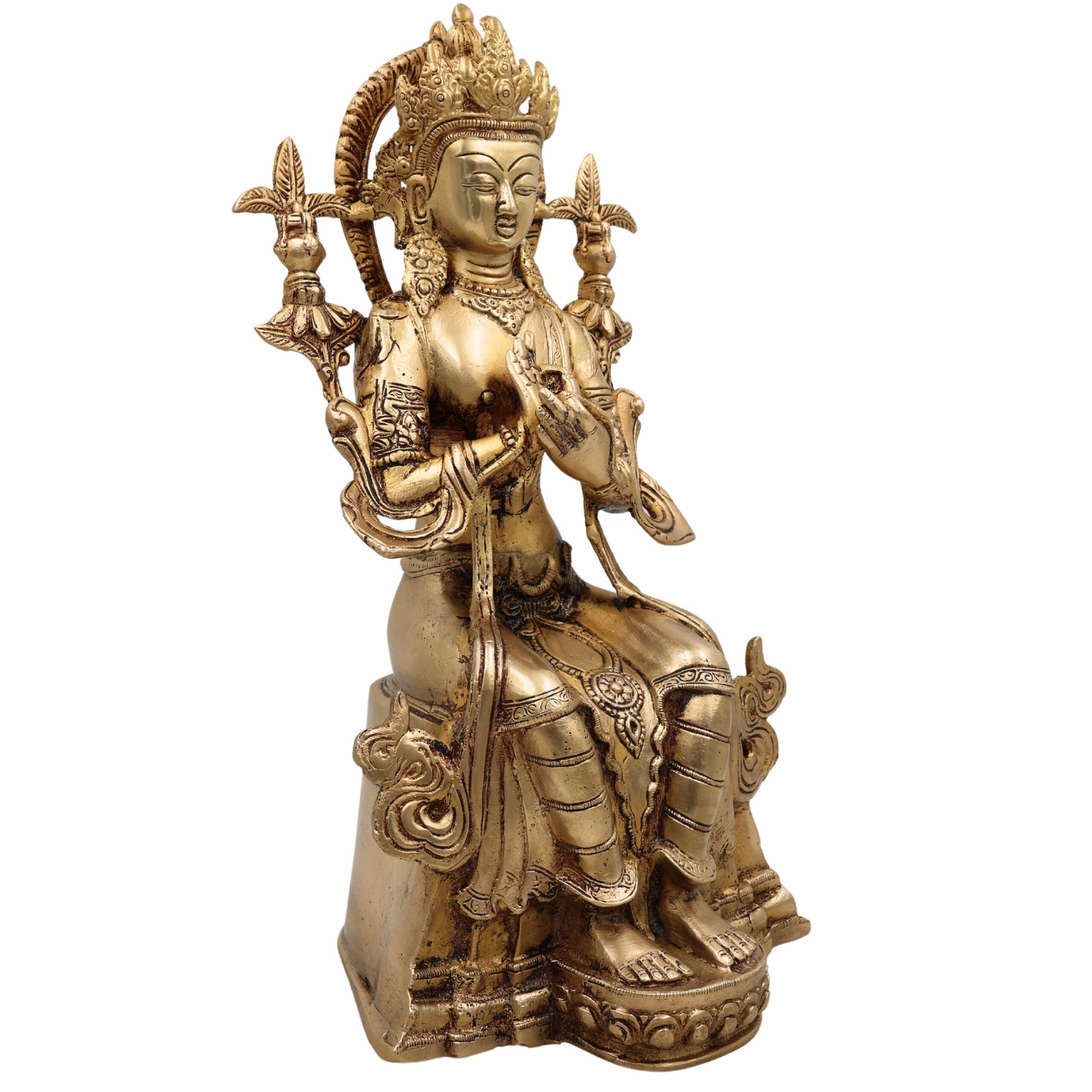Brass Lokeshwar Idol | Avalokiteshvara Padmapani Manjushri Statue | Buddhist Bodhisattva Murti for Home Temple, Pooja & Decor,Gold, 14 Inch, 1 Piece