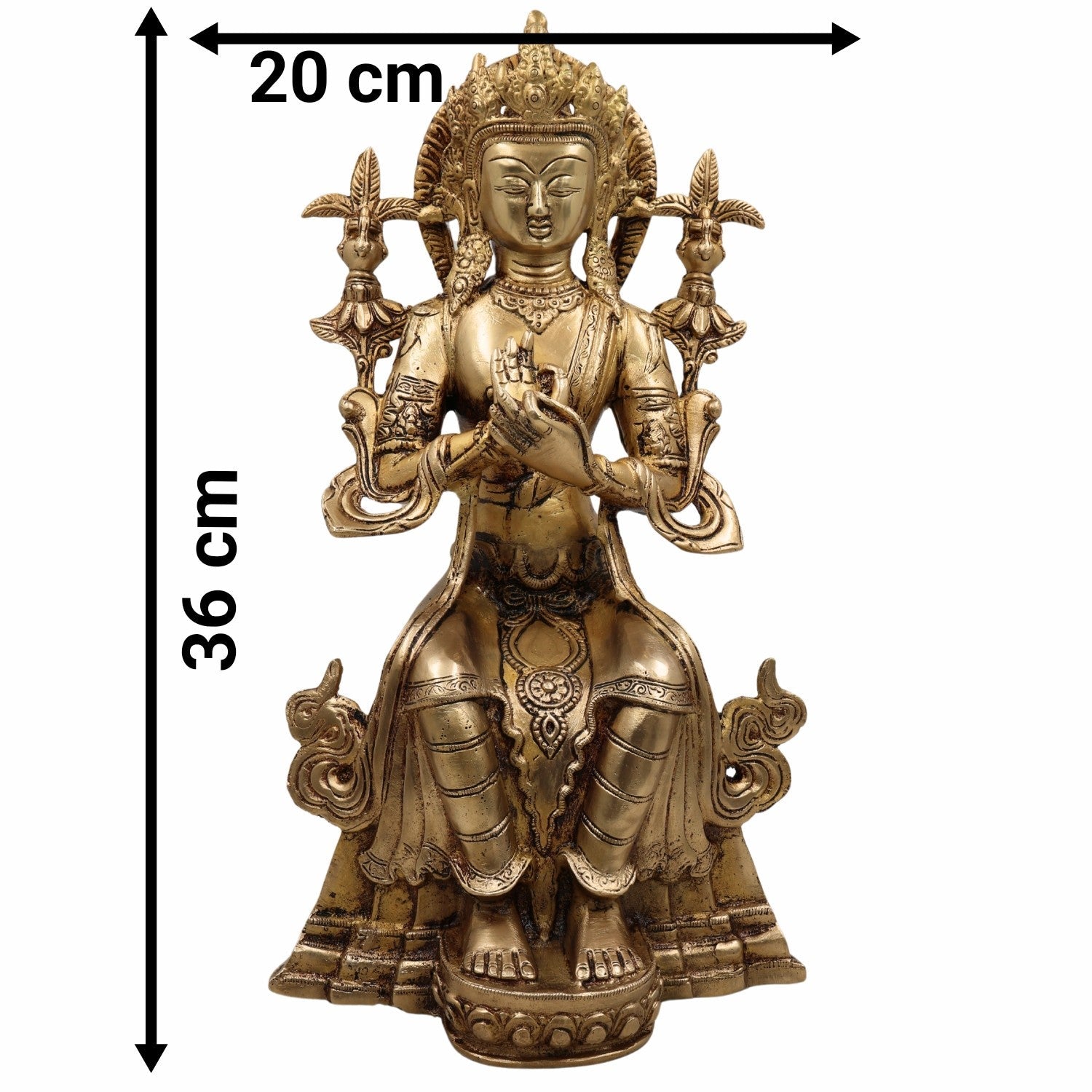 Brass Lokeshwar Idol | Avalokiteshvara Padmapani Manjushri Statue | Buddhist Bodhisattva Murti for Home Temple, Pooja & Decor,Gold, 14 Inch, 1 Piece