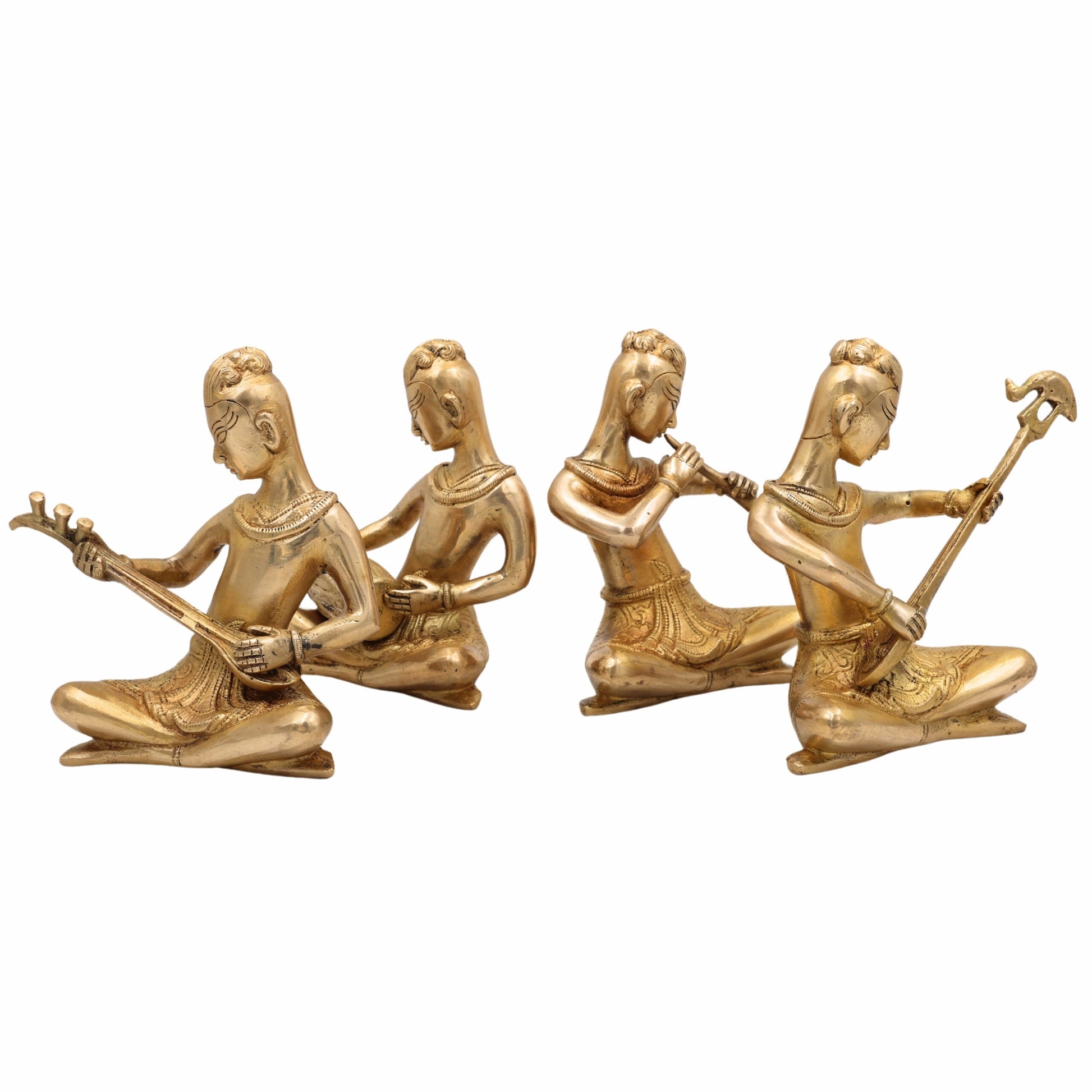 Brass Musical Kalakar Idol Set – Peetal Folk Musicians Playing Classical Instruments – Handmade Vadak Pittal Murti Showpiece for Home Decor, Mandir & Gifts (Set of 4),Gold, 6.5 Inch, 1 Piece
