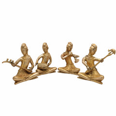 Brass Musical Kalakar Idol Set – Peetal Folk Musicians Playing Classical Instruments – Handmade Vadak Pittal Murti Showpiece for Home Decor, Mandir & Gifts (Set of 4),Gold, 6.5 Inch, 1 Piece