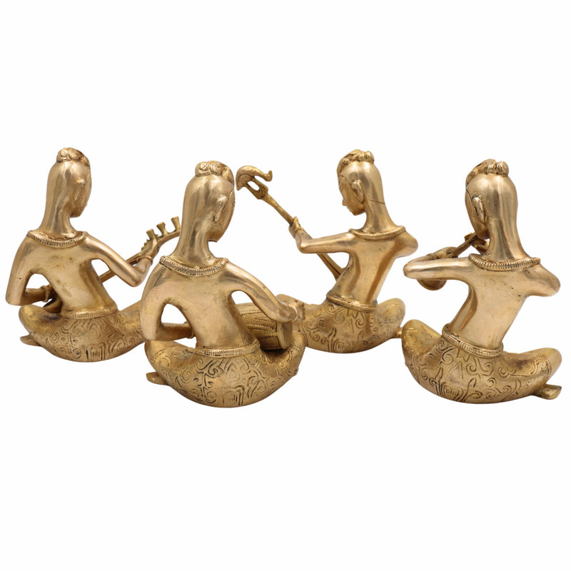 Brass Musical Kalakar Idol Set – Peetal Folk Musicians Playing Classical Instruments – Handmade Vadak Pittal Murti Showpiece for Home Decor, Mandir & Gifts (Set of 4),Gold, 6.5 Inch, 1 Piece