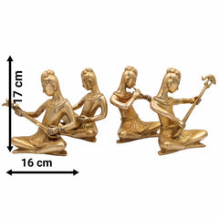 Brass Musical Kalakar Idol Set – Peetal Folk Musicians Playing Classical Instruments – Handmade Vadak Pittal Murti Showpiece for Home Decor, Mandir & Gifts (Set of 4),Gold, 6.5 Inch, 1 Piece