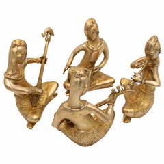 Brass Musical Kalakar Idol Set – Peetal Folk Musicians Playing Classical Instruments – Handmade Vadak Pittal Murti Showpiece for Home Decor, Mandir & Gifts (Set of 4),Gold, 6.5 Inch, 1 Piece